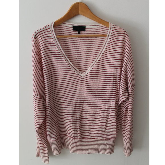 NILI LOTAN Maggie Linen Sweater / Medium / Ivory Red Stripe Oversized - Picture 6 of 11